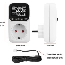 Priza termostat SINOTIMER STC-916L-EU, 16A, 230V, control temperatura incalzire/racire, iluminat, senzor extern, timer, 3680W